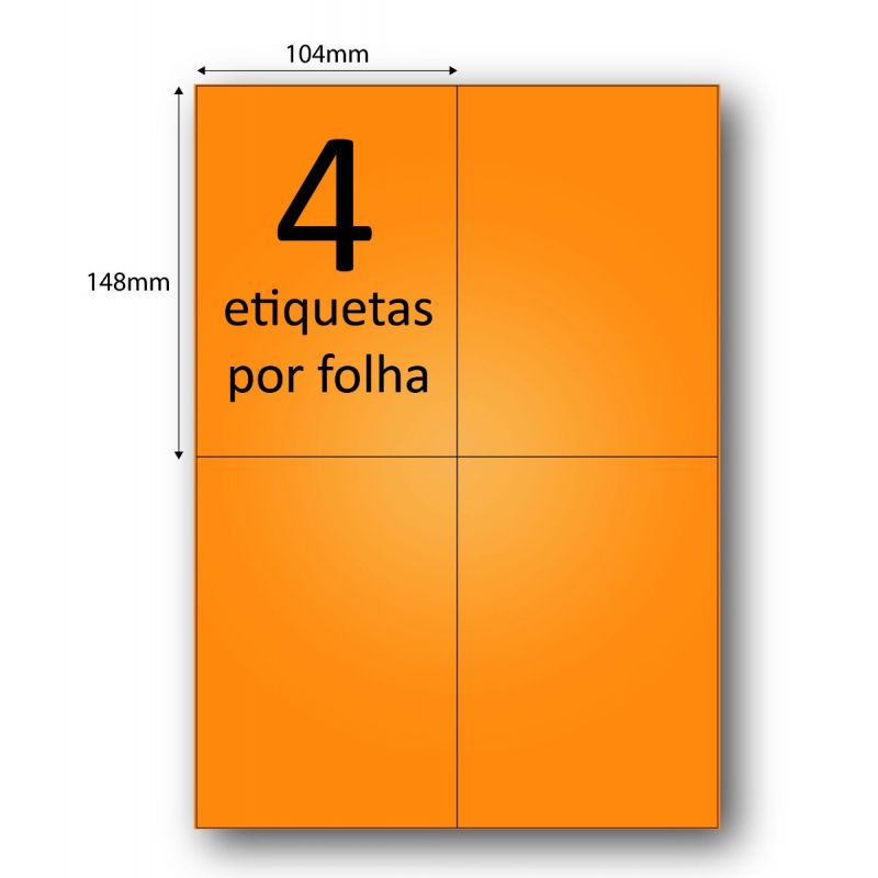 Etiquetas adesivas Folha A4, cor de laranja, 104x148 (4 etiqueta por folha) adesivo permanente 