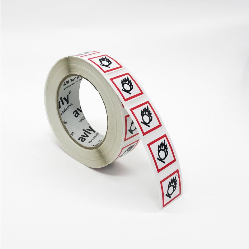 Etiqueta "Gases, Sólidos ou Líquidos Carburantes" 24mm x 25mm, 1000 etiquetas por rolo adesivo permanente