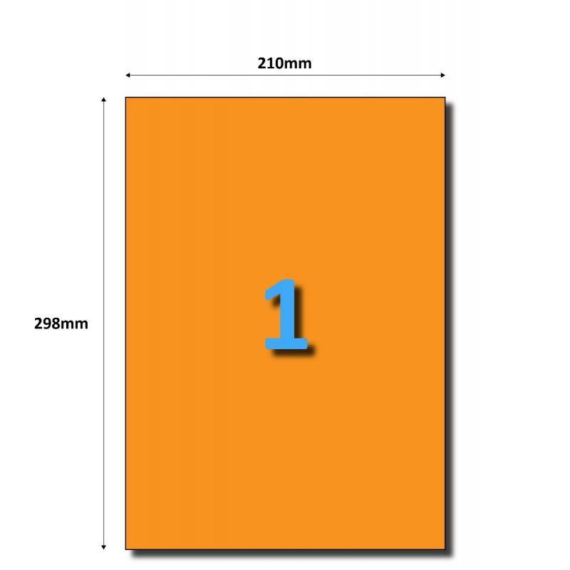 Etiquetas adesivas Folha A4, cor de laranja, 210x297 (1 etiqueta por folha) adesivo permanente 