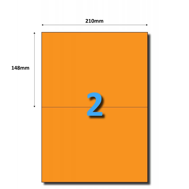 Etiquetas adesivas Folha A4, cor de laranja, 210x148 (2 etiquetas por folha), adesivo permanente